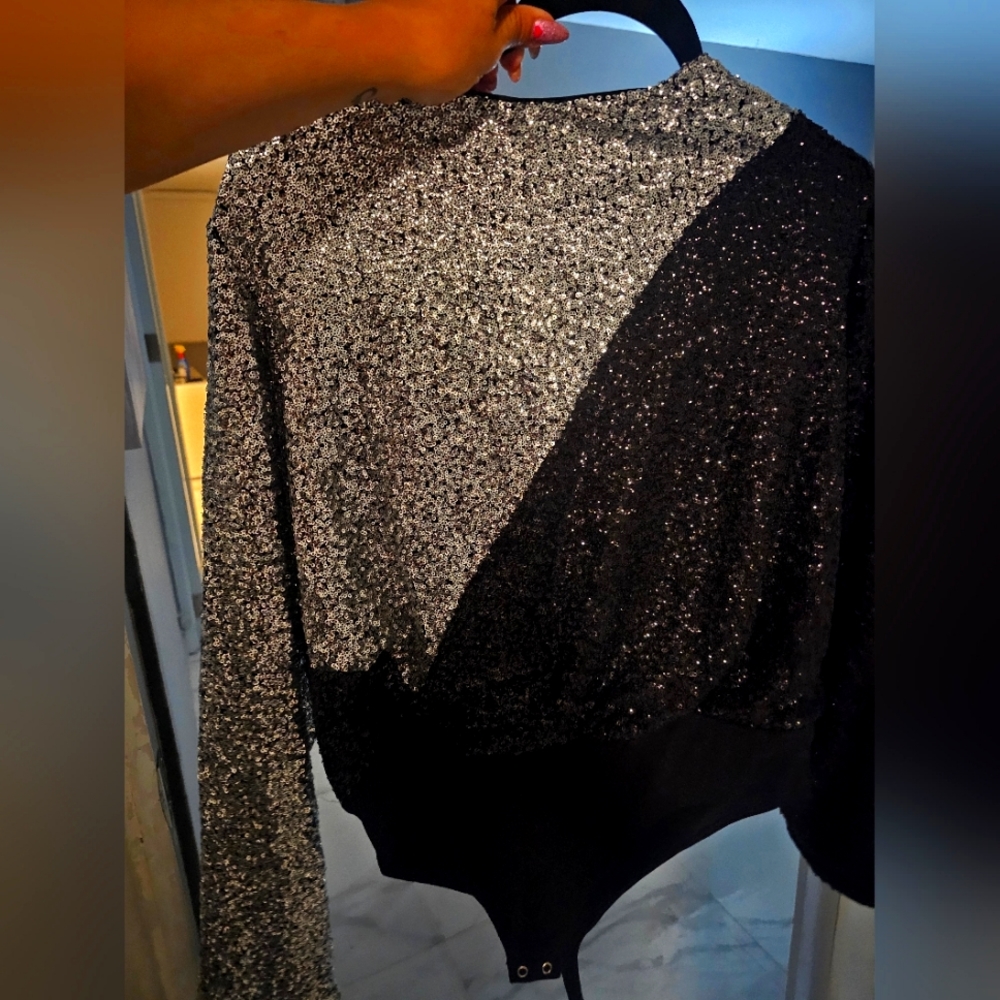 Sequin black and silver Bodysuit